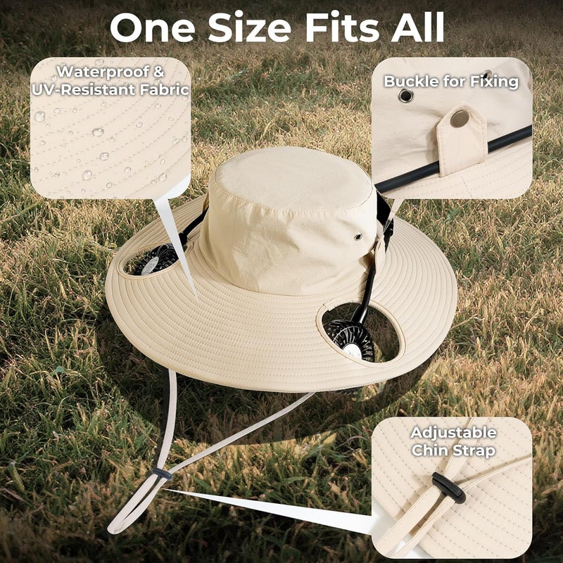 COMLIFE Cooling Sun Hat with Fan Rechargeable - UPF 50+ Wide Brim Bucket Hat for Sun Protection, 8Hrs Running Neck Fan Hat for Safari, Fishing, Gardening, Golf & Travel, Beach Essentials for Women & Men - Image 5
